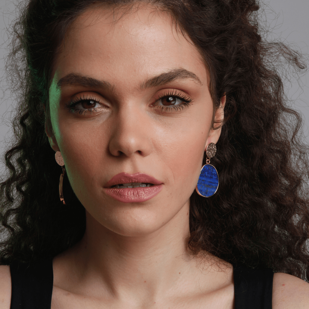 CelestialLuxe - Gold Lapis Lazuli Stud Earrings