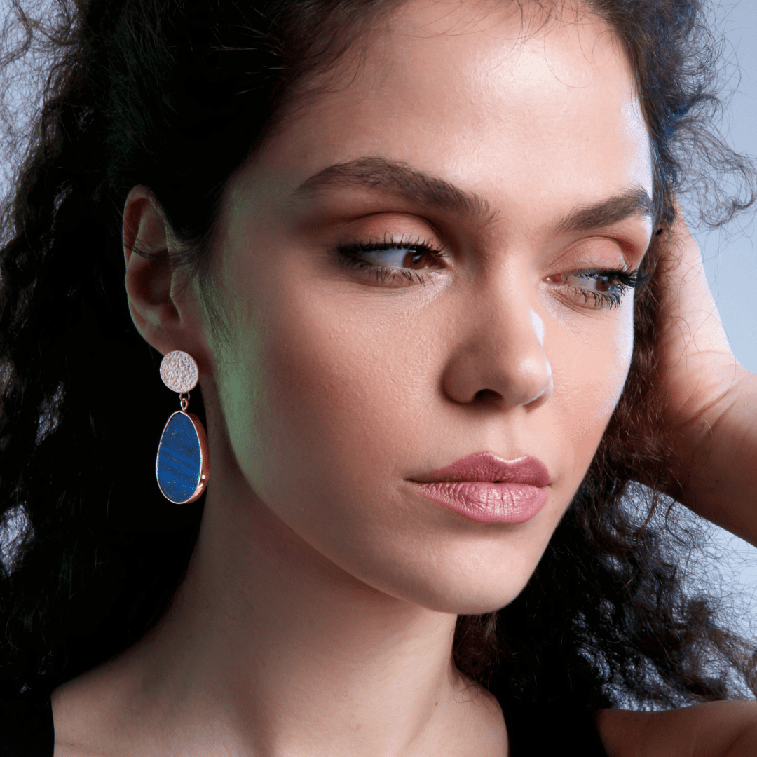 CelestialLuxe - Gold Lapis Lazuli Stud Earrings