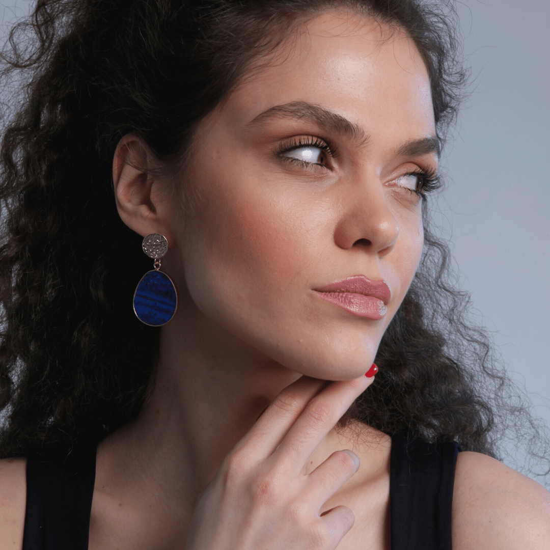 CelestialLuxe - Gold Lapis Lazuli Stud Earrings