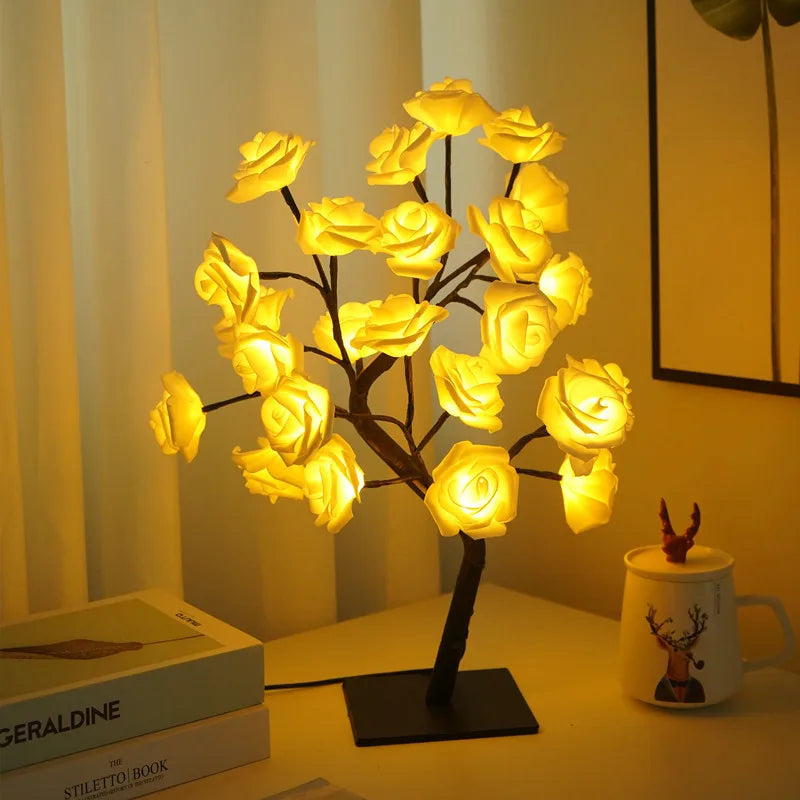 RosyGlow - Rose Bouquet Table Lamp with Warm White Light