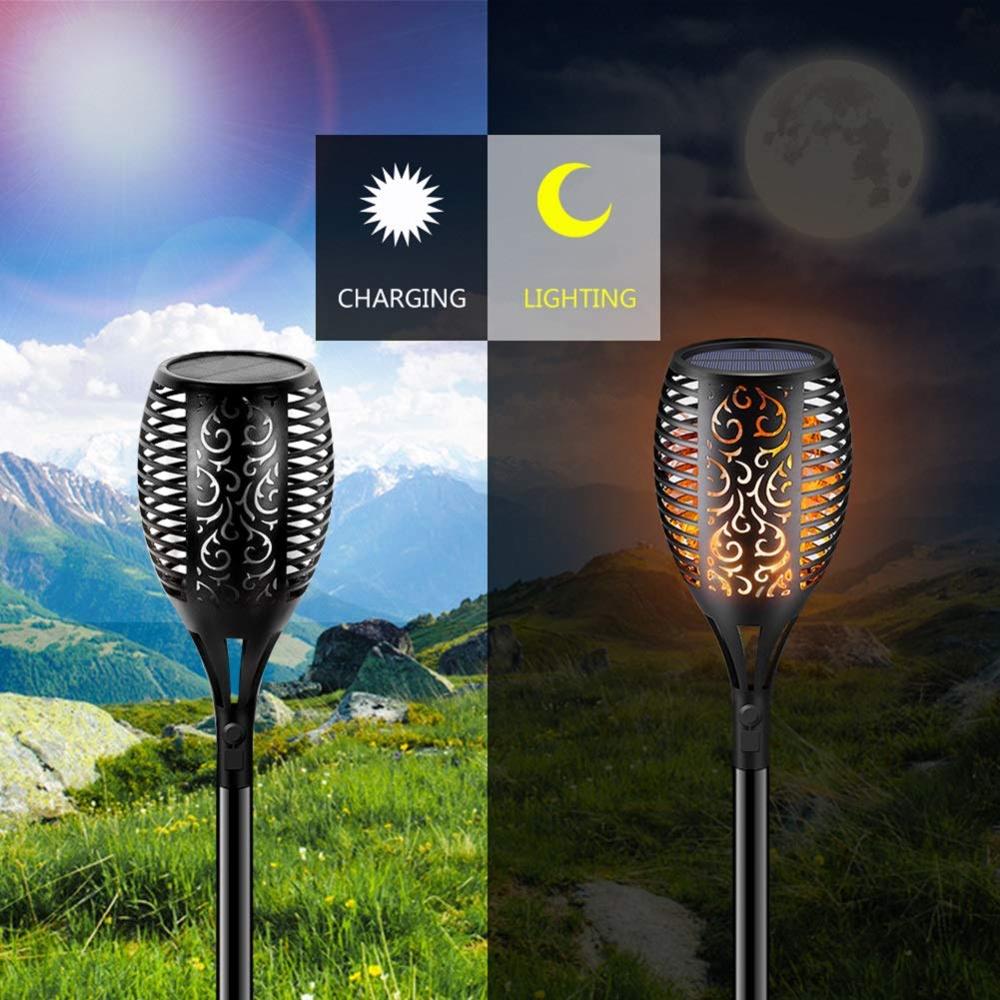 Deluxe Solar Garden Torches - 96 LED Realistic Flame Effect (Set of 4)