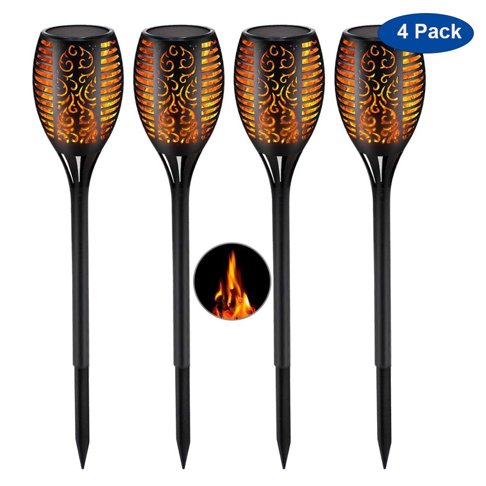 Deluxe Solar Garden Torches - 96 LED Realistic Flame Effect (Set of 4)