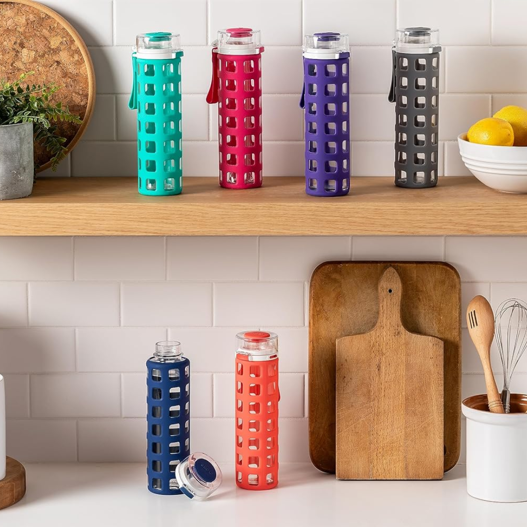 PureSip - Gourde en verre durable avec couvercle flip