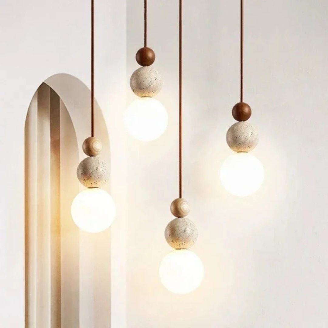 TravertineGlow - Élégante Suspension Acajou Maison