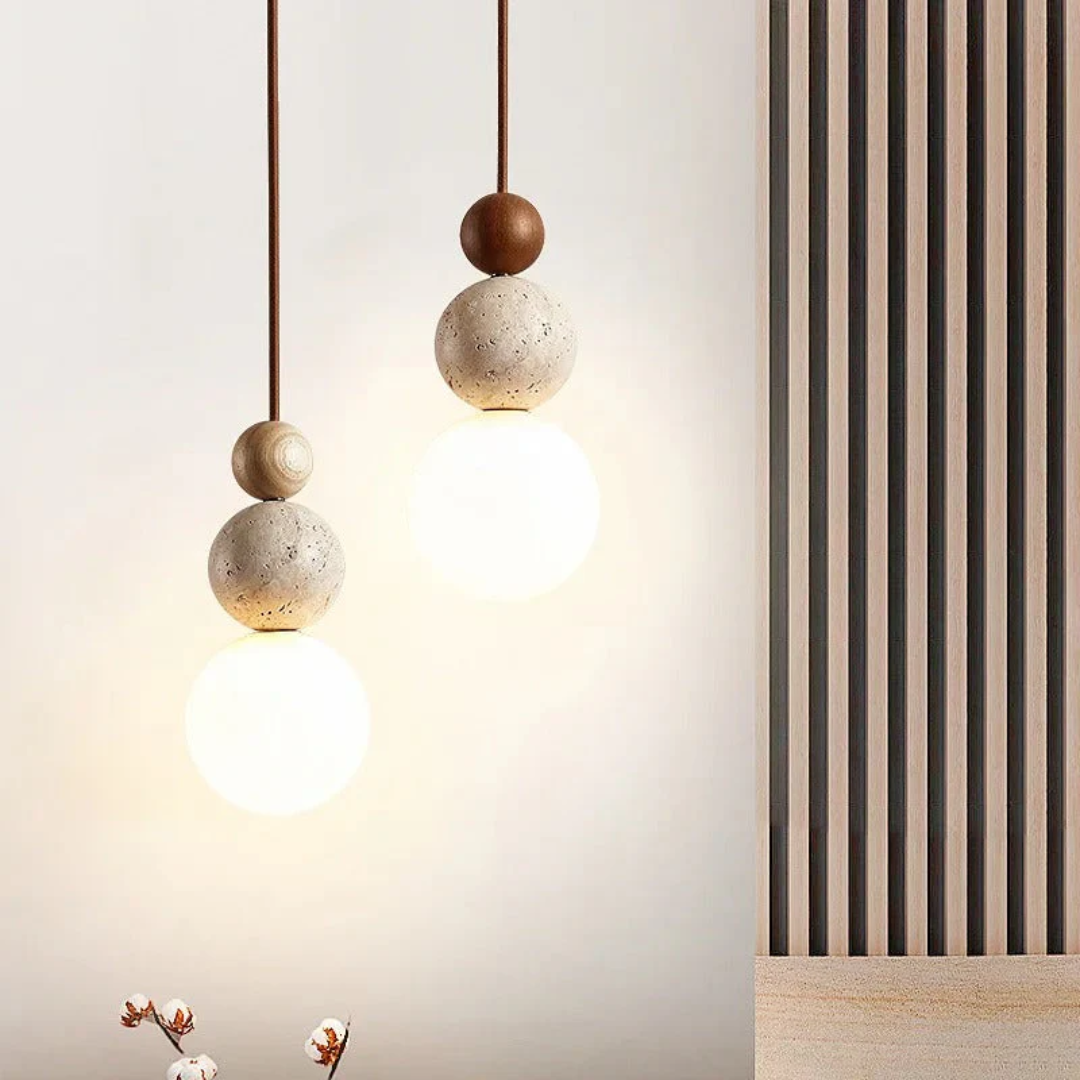 TravertineGlow - Élégante Suspension Acajou Maison