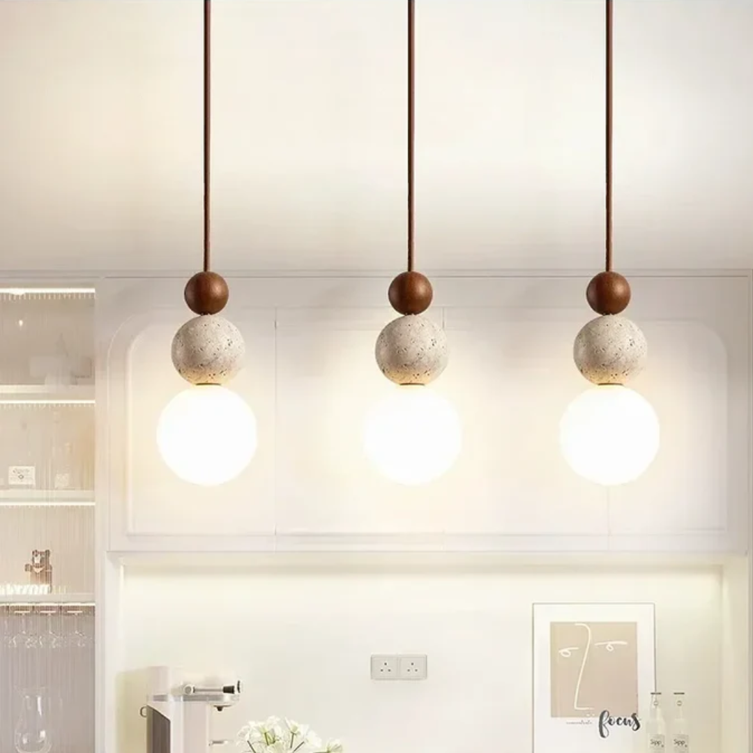 TravertineGlow - Élégante Suspension Acajou Maison
