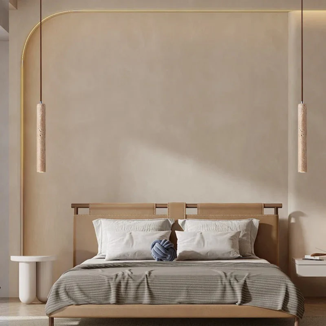 LumoLine - Lustre LED en travertin de style wabi-sabi