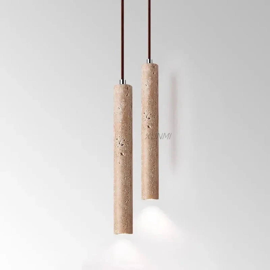 LumoLine - Lustre LED en travertin de style wabi-sabi