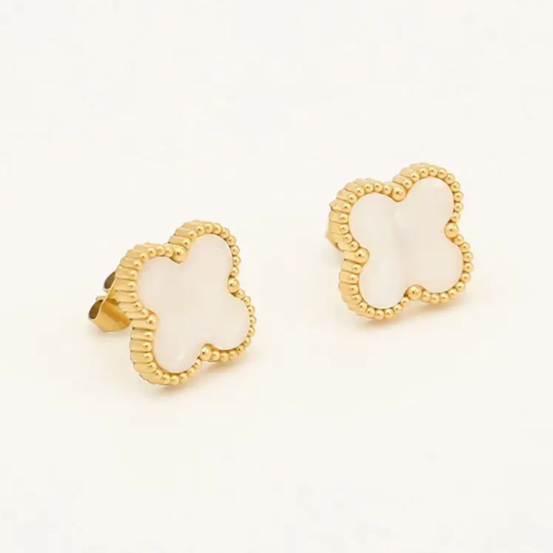 Boucles d'Oreilles Trèfle Perle Doré - Élégantes