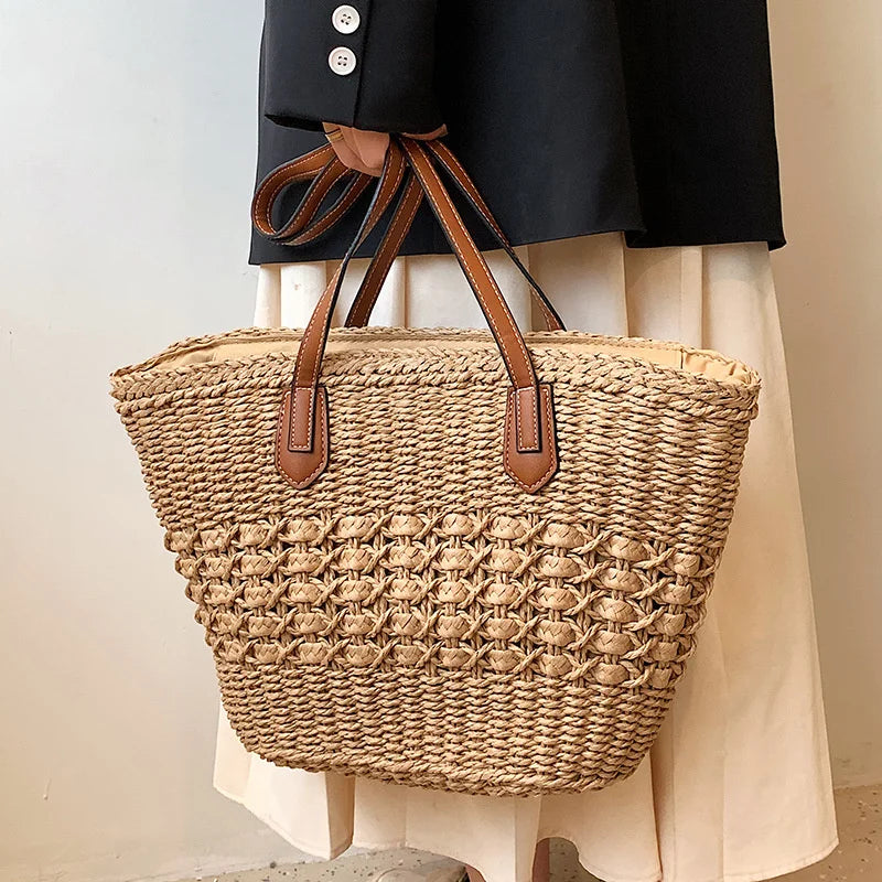 BohoVibe Tote – Sac Bandoulière Élégant en Paille