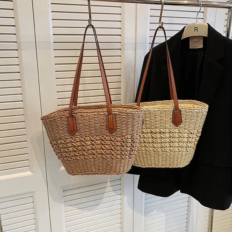 BohoVibe Tote – Sac Bandoulière Élégant en Paille