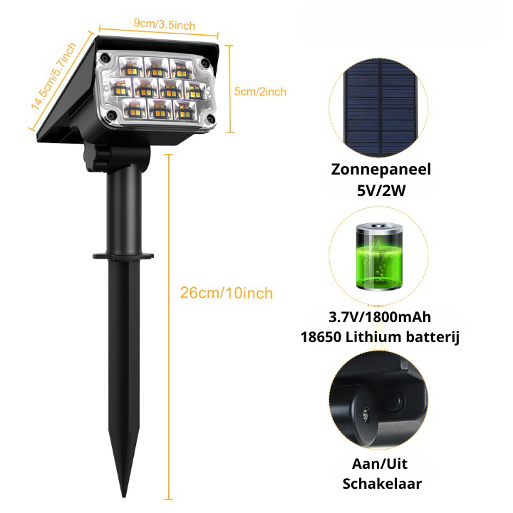 Solar LED Deluxe Spotlight - Wireless Garden Lighting (1+1 Free)