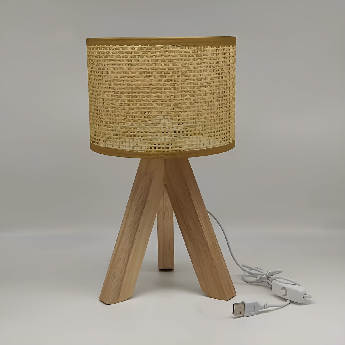 WovenWood - Handmade Rattan Table Lamp with LED and USB