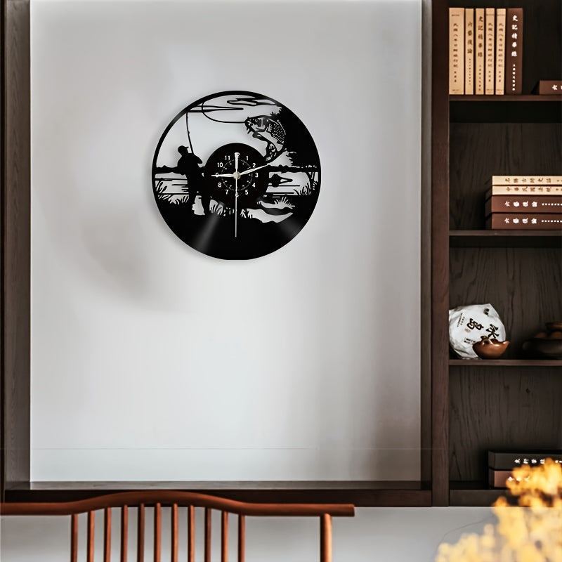 VinylCatch Clock - Horloge Murale Rétro sur Thème de la Pêche