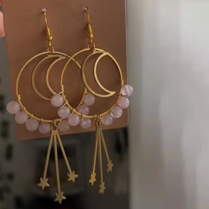 Elara - Boucles d'oreilles cristal naturel lune et étoiles