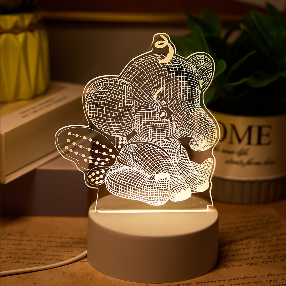AngelElephant Lamp - 3D LED Table Lamp with USB Port