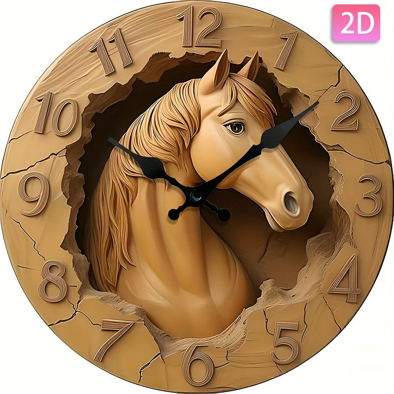 EquineElegance - Horloge Murale en Bois Motif Cheval