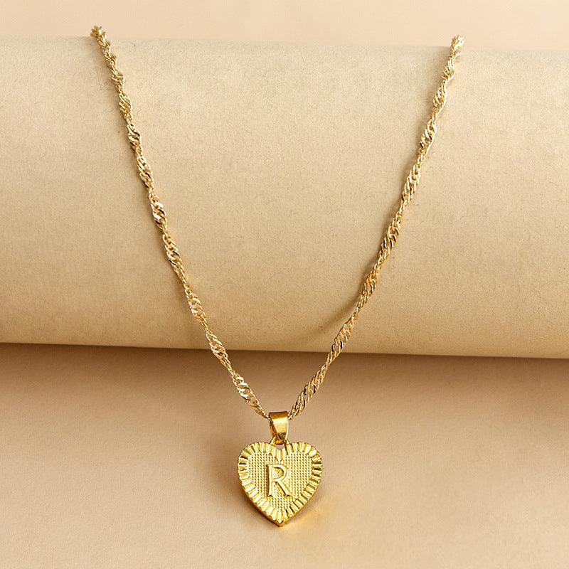 Amara - Gold Heart Initial Pendant Necklace