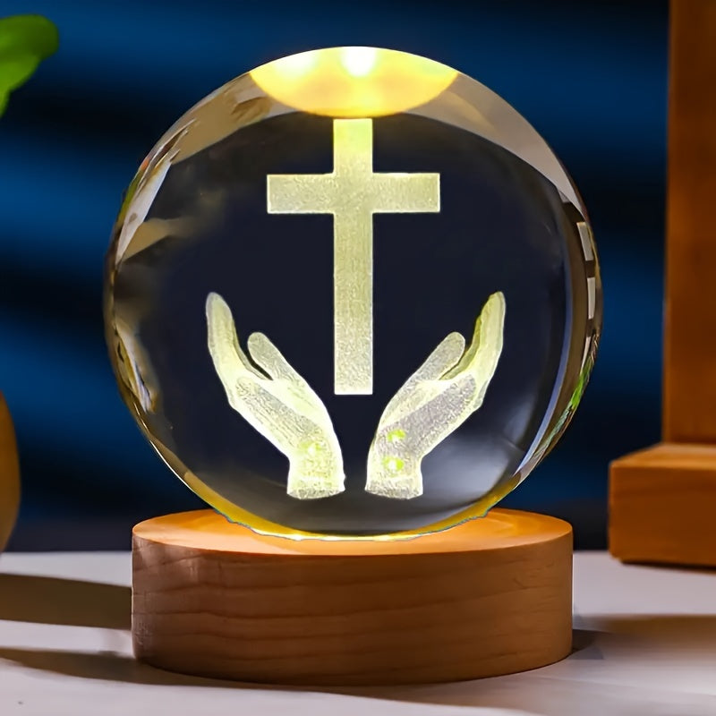 CrystalGlow Lamp - Elegant 3D Engraved Crystal Night Light