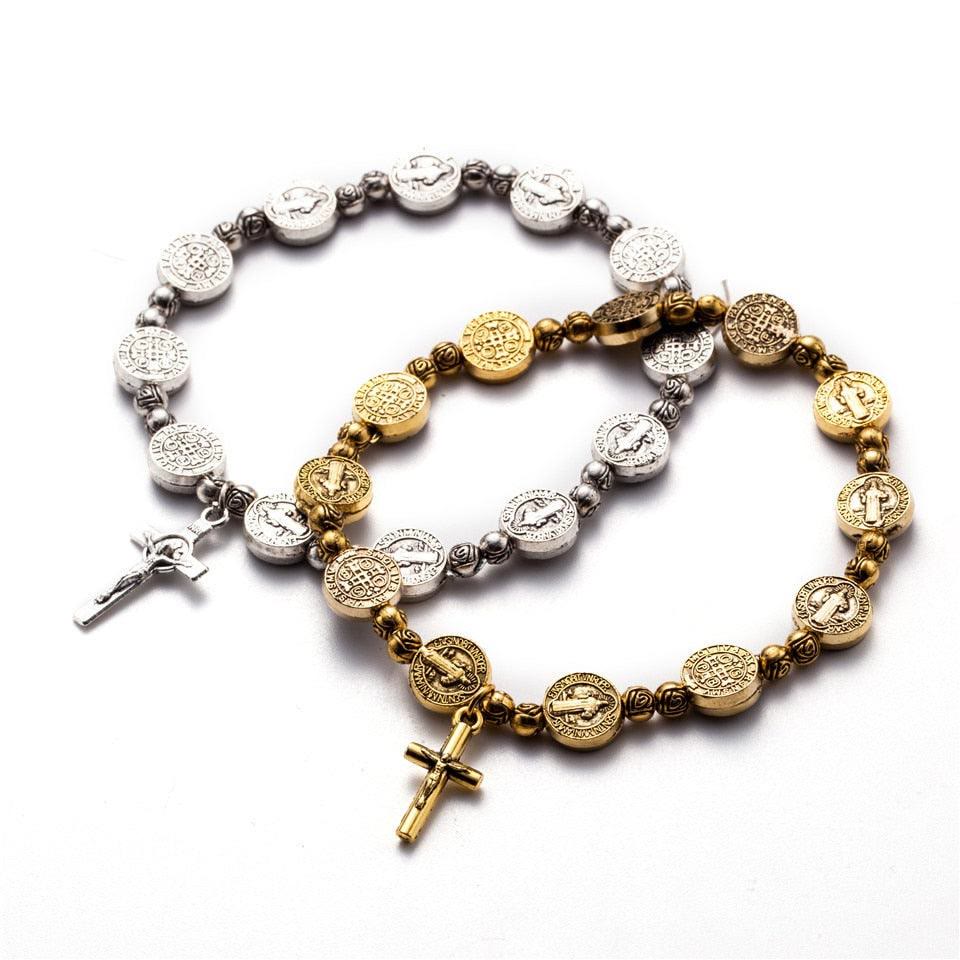 Solana - Bracelet croix chrétienne en or et argent de luxe