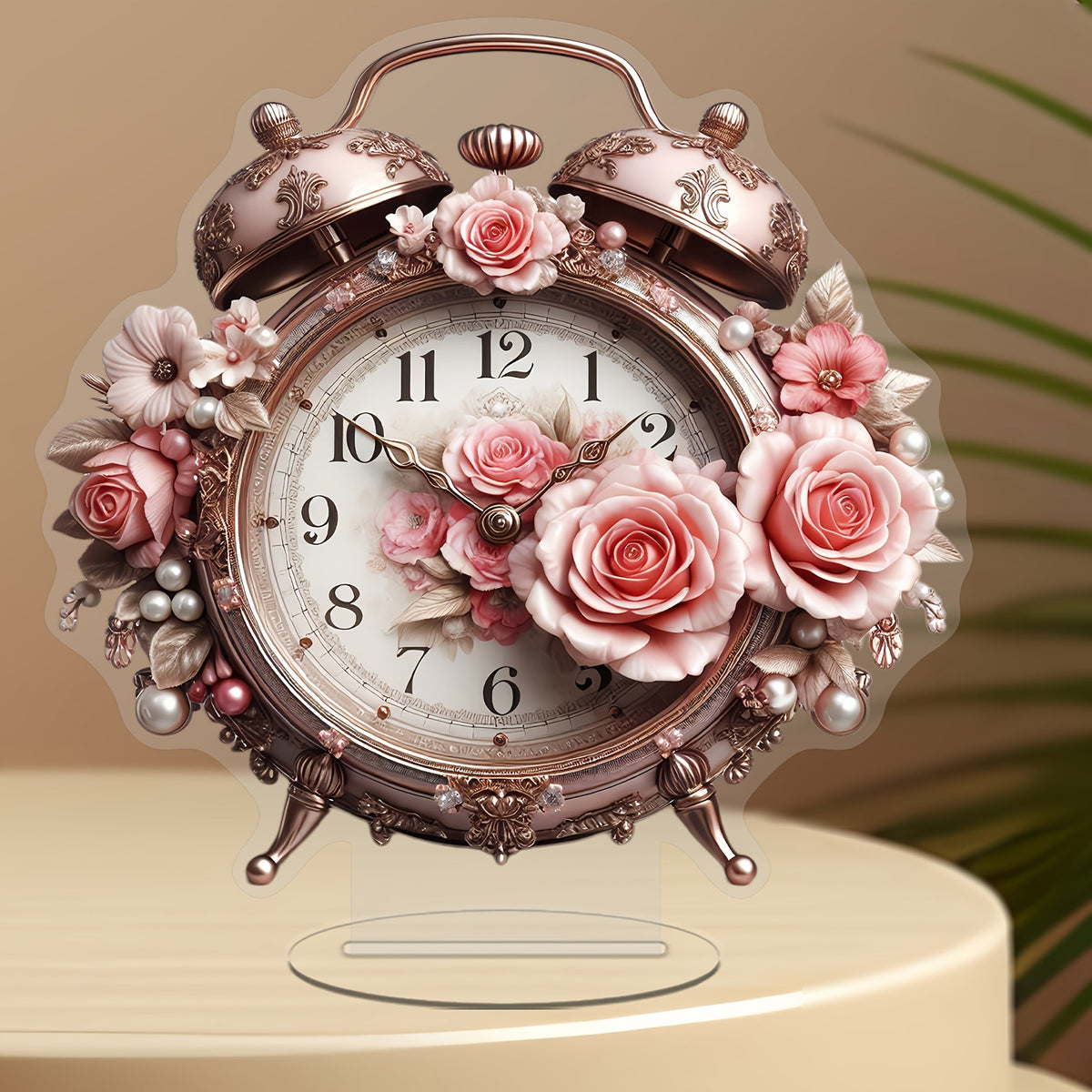 BohoBloom Clock - Vintage Floral Acrylic Table Clock