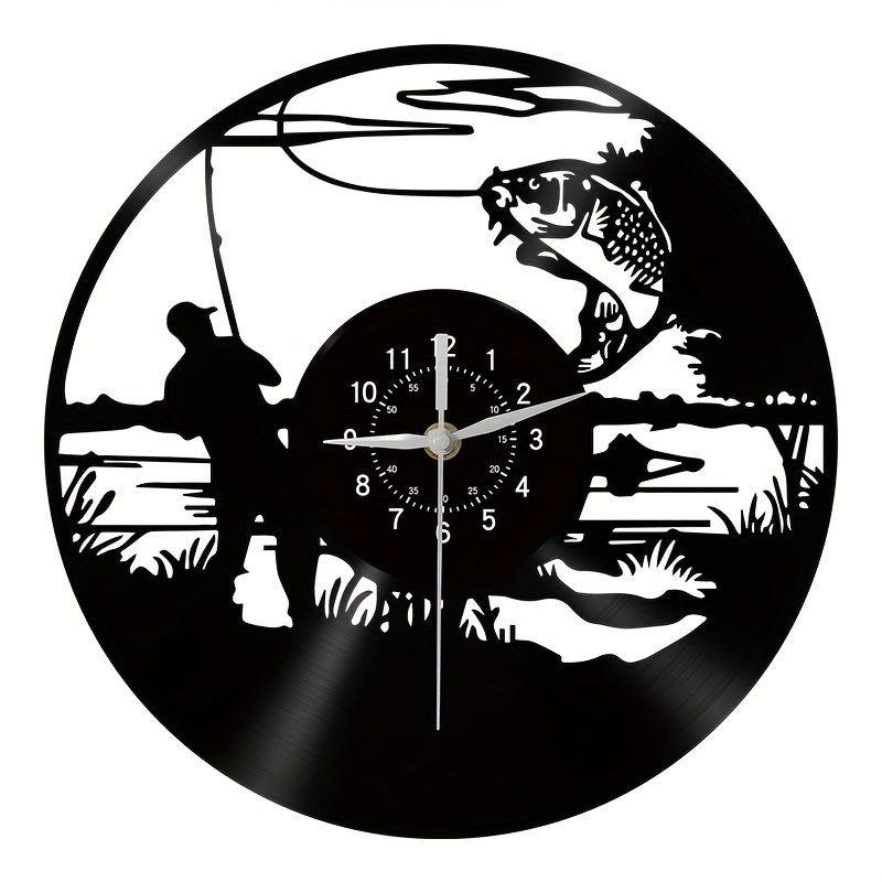 VinylCatch Clock - Horloge Murale Rétro sur Thème de la Pêche