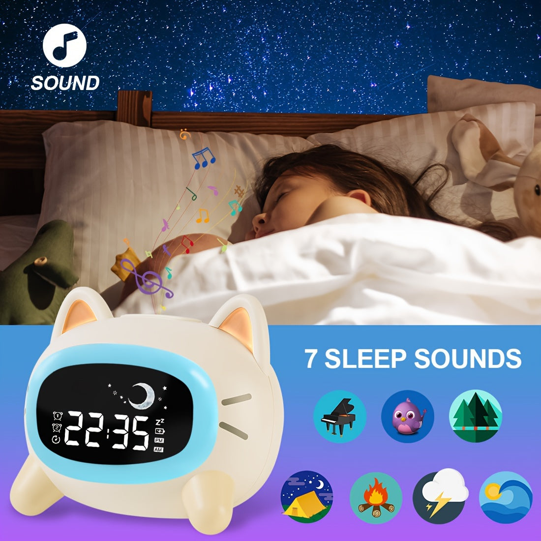 Kumora - Alarm Clock with Colorful Night Light and White Noise