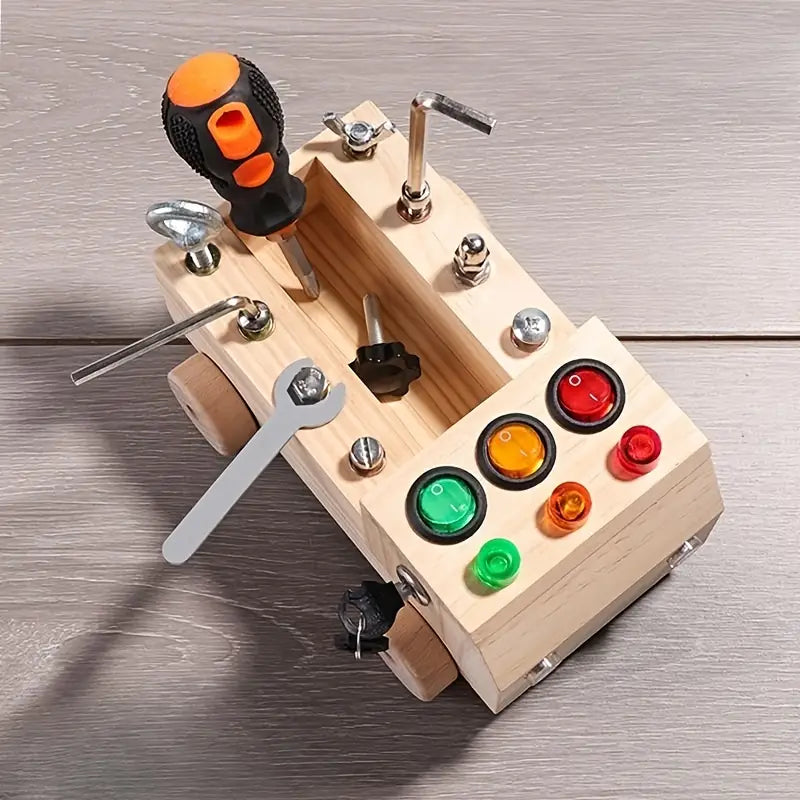 ToggleWood - Montessori Activity Board for Learning and Play with LED Lights