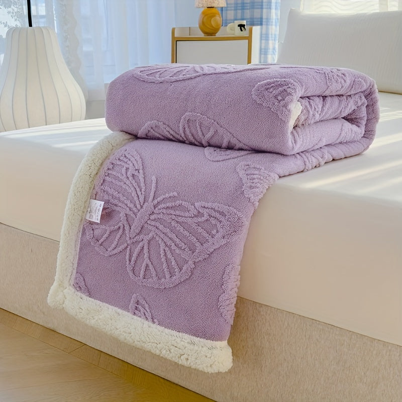 Cozy Luxe - Soft Thick Fleece Throw with Butterfly Embroidery