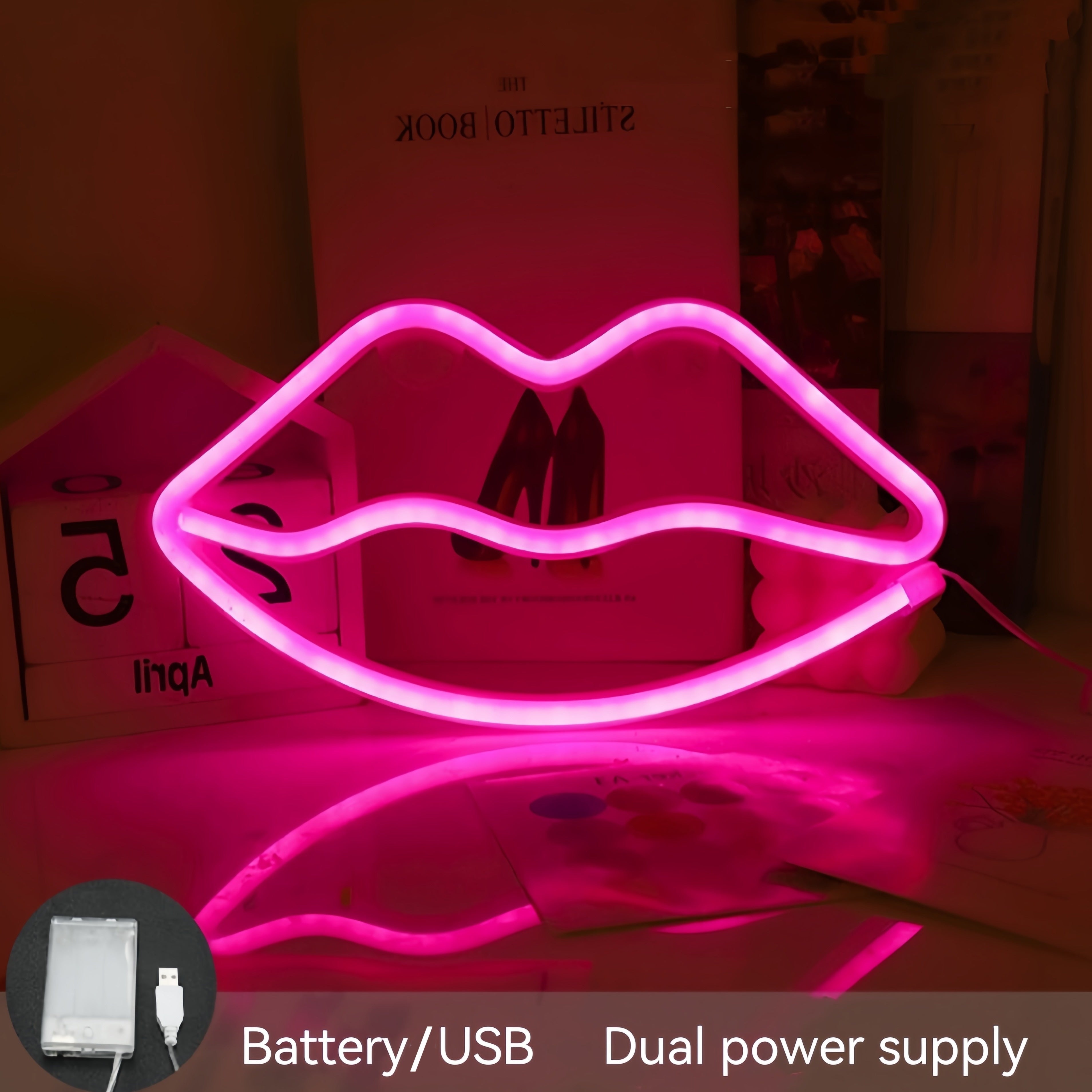GlowLips - Lampe murale LED neon rose en forme de levres