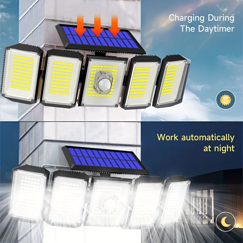 SolarGuard Pro - 5-Head Solar LED Security Floodlight with Motion Sensor