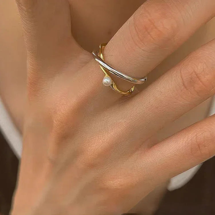 Alina - Bague croisée perle en argent sterling 925
