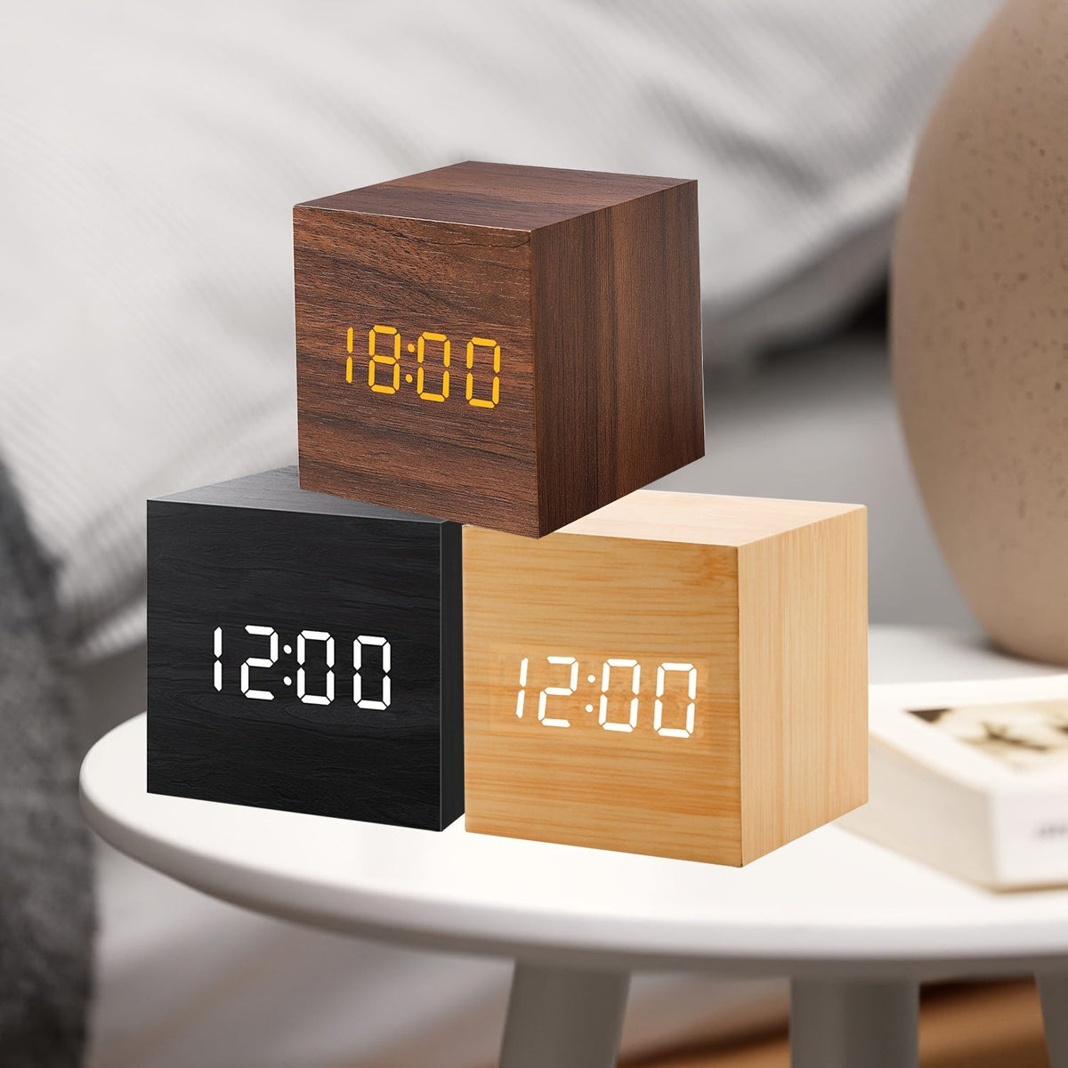 WoodTime Clock - Elegant Wooden Alarm Clock with LED Display