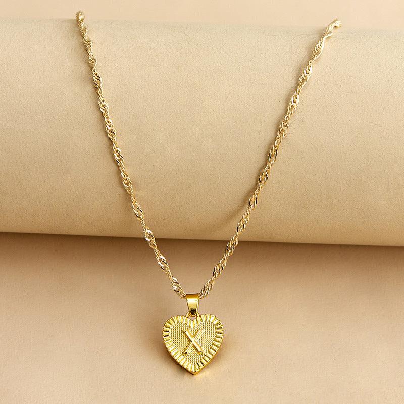 Amara - Gold Heart Initial Pendant Necklace