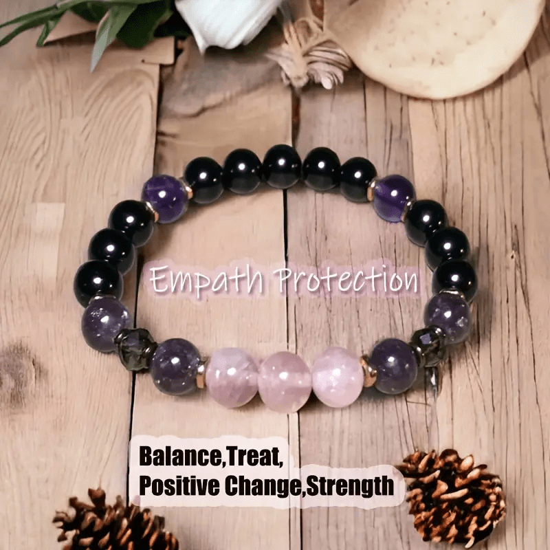 Aurora - Bracelet de perles en quartz rose, obsidienne et améthyste