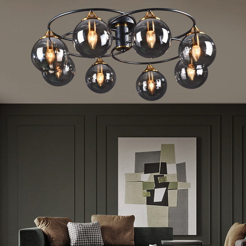 ValentinaLuxe - Elegant Round Smoked Glass Chandelier