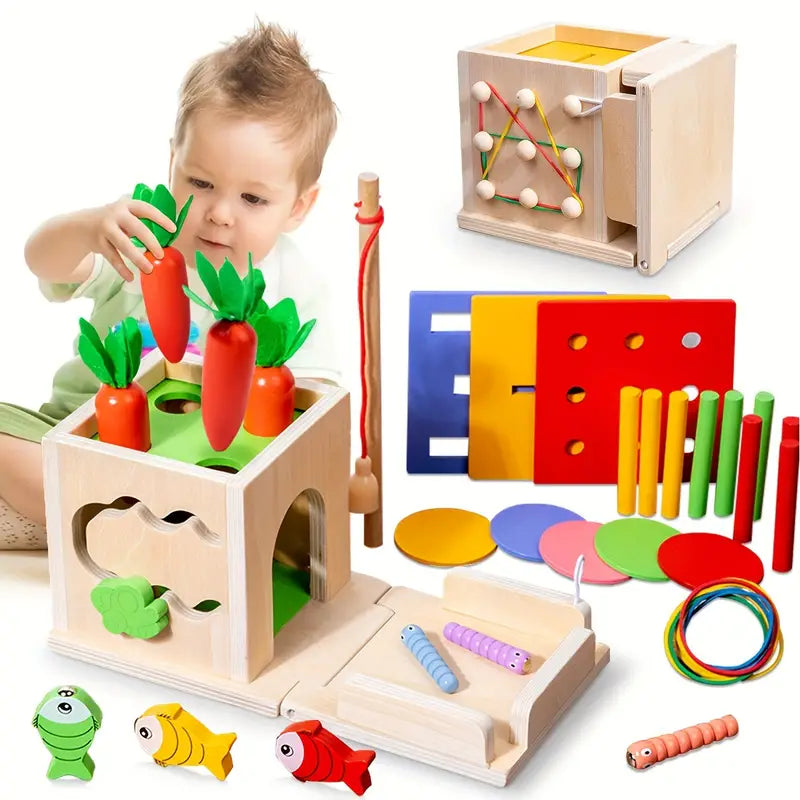 Montessori 8-in-1 Wooden Activity Box for Babies 8 Months+