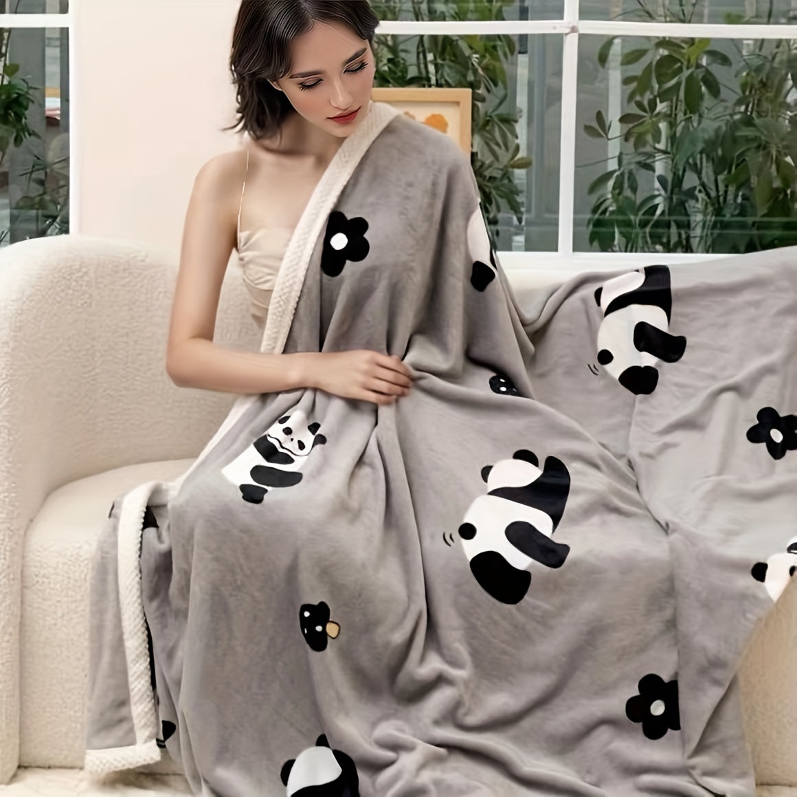 PandaSnuggle - Cozy Panda Print Fleece Flannel Blanket