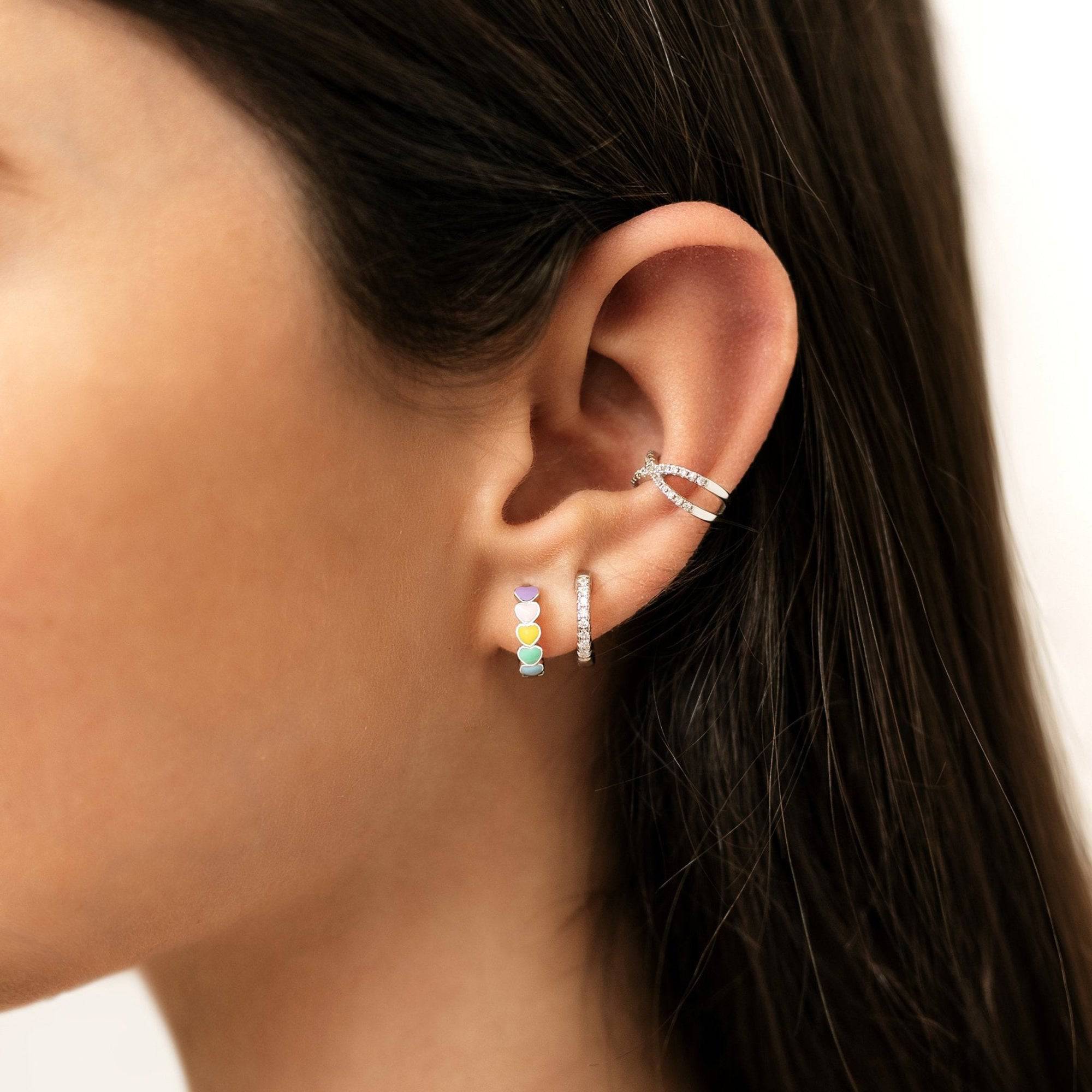Celestina - Rainbow Hoop Earrings with Colourful Hearts