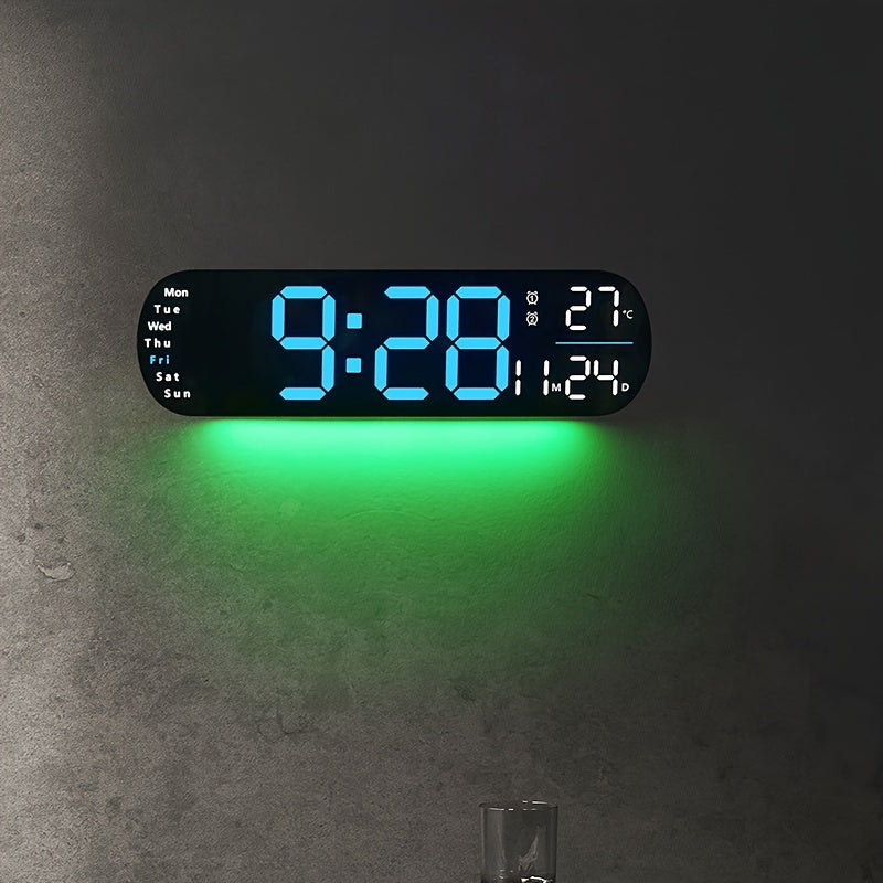 LumoView Clock - LED Wall Clock with Date and Temperature Display