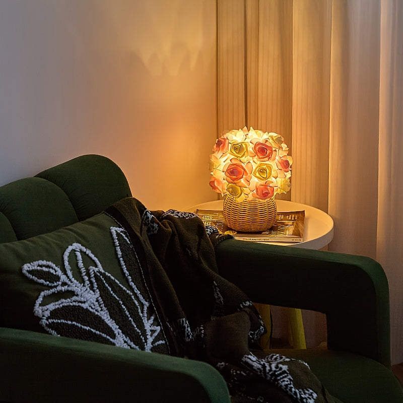 FloraGlow - Art Deco Rose Table Lamp with USB Port