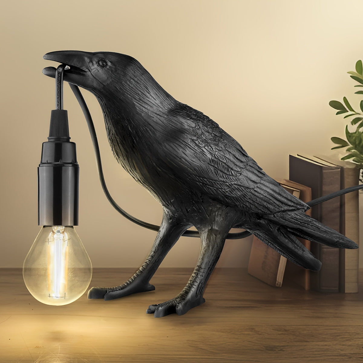 RavenLicht - Elegant Raven Table Lamp with USB Port
