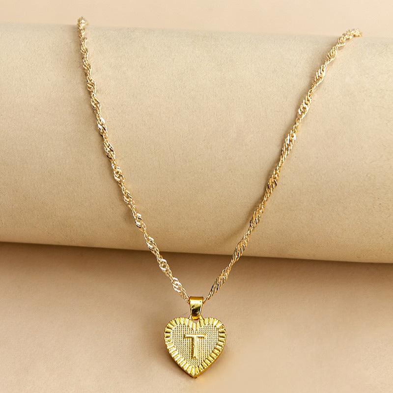Amara - Gold Heart Initial Pendant Necklace