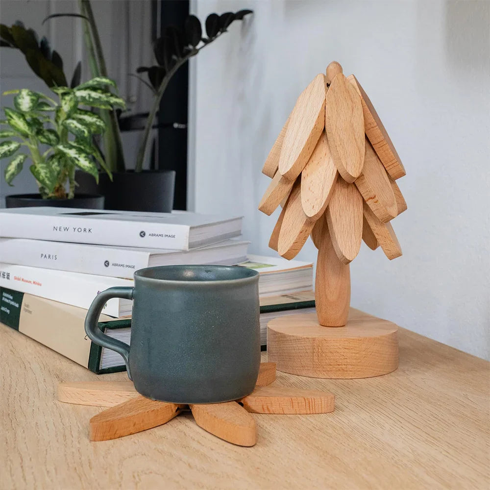 Sous-verres en Bois - Set artisanal sur support arbre en noyer