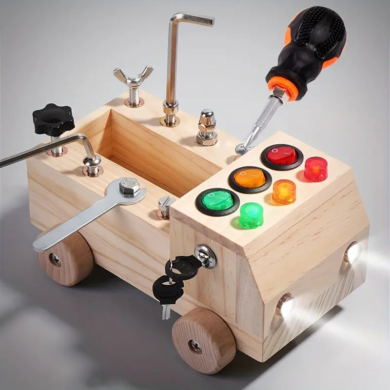 ToggleWood - Montessori Activity Board for Learning and Play with LED Lights