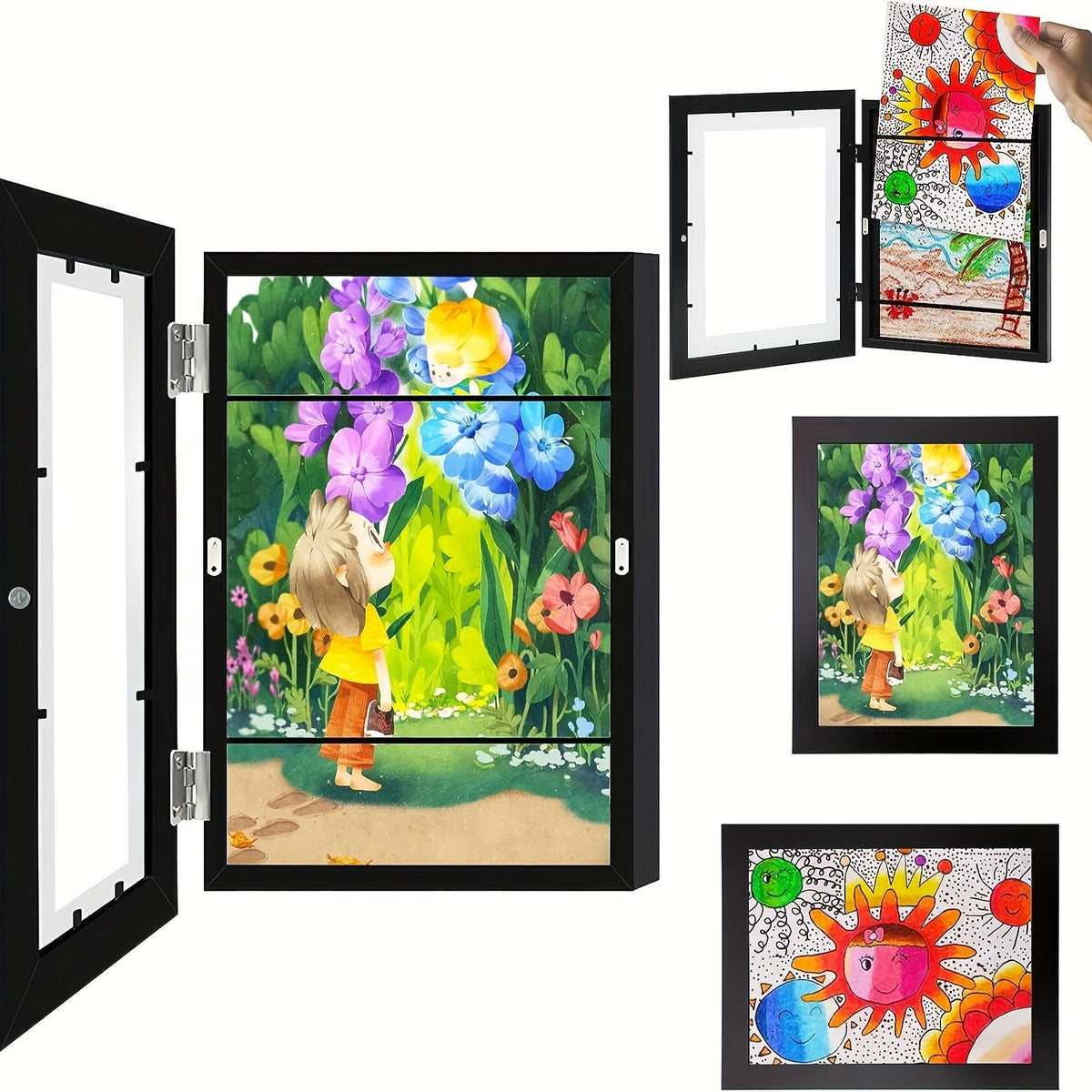KidArtFrame - Wooden Kids Photo Frame with Front Opening