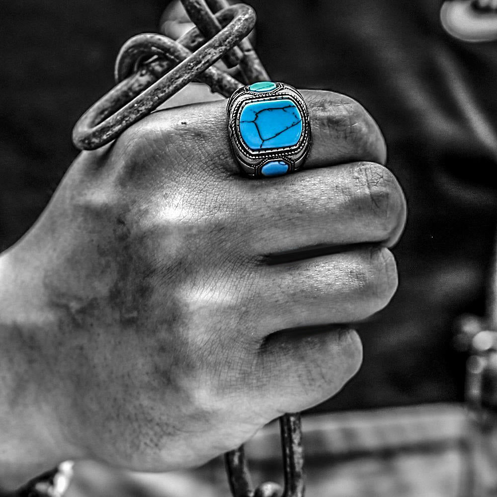 Thorin - Bague turquoise robuste pour homme