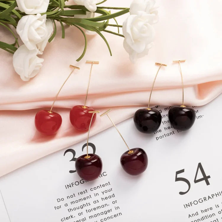 Fleur - Boucles d'oreilles cerises rouges fantaisie