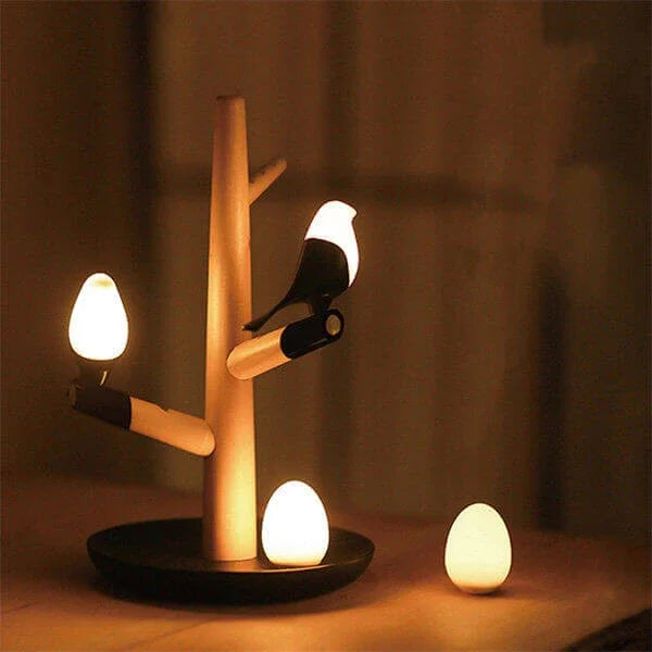 BrightOak Elegance - Wooden Table Lamp with Motion Sensor