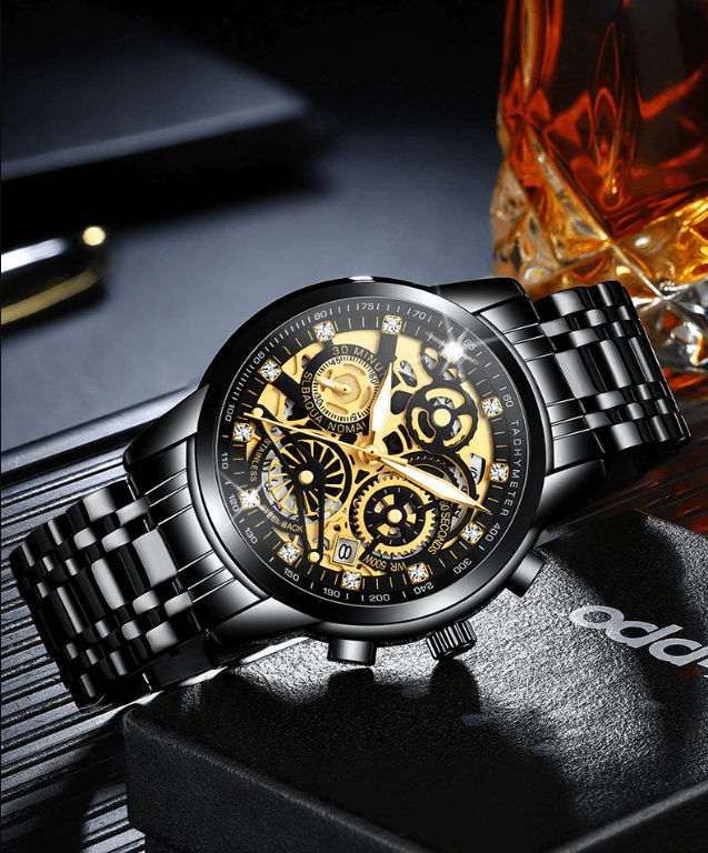 SkeletonWatch - Montre squelette noire pour homme